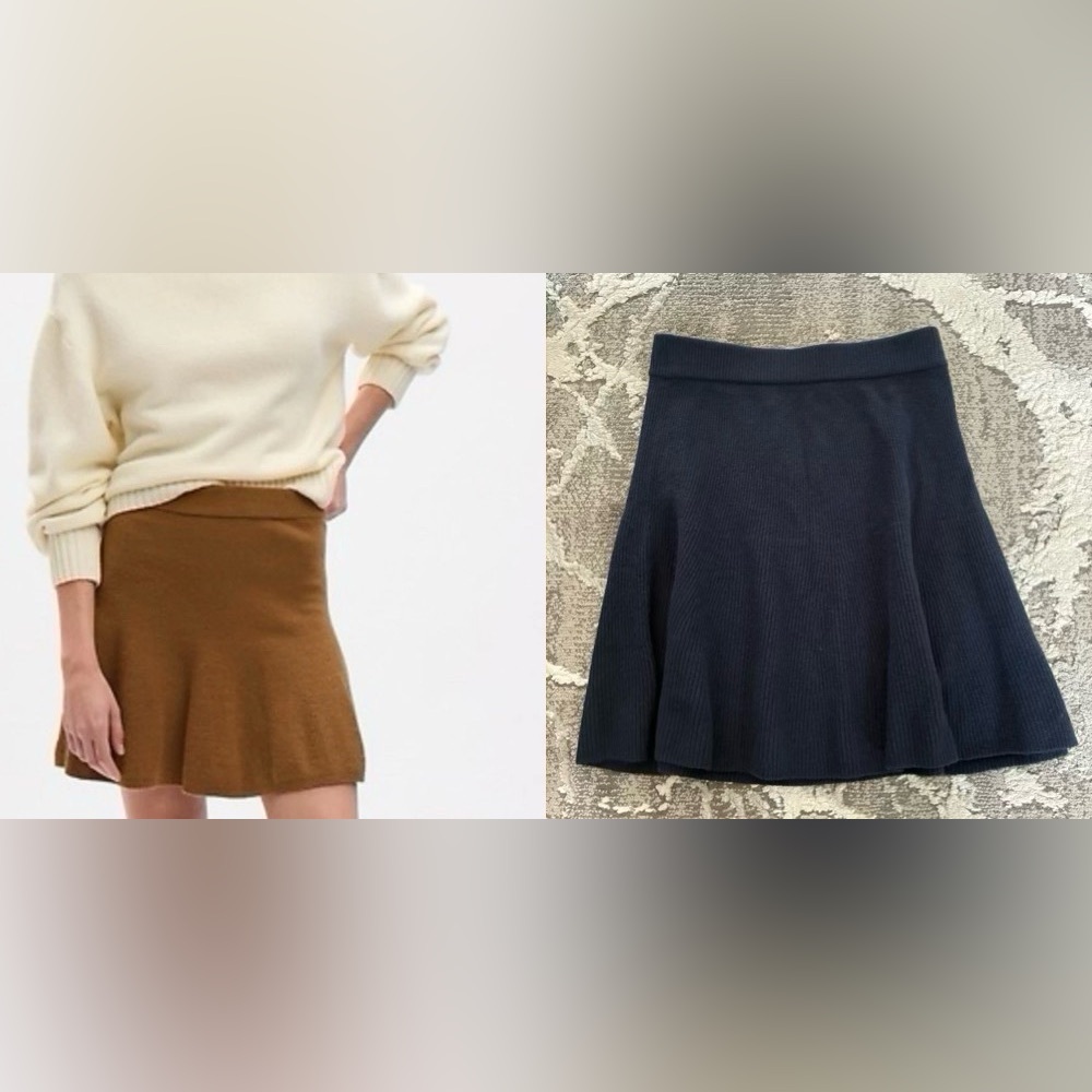 NWT Gap CashSoft pull on Mini Ribbed Knit Sweater Flare A Line Skirt Navy XXS